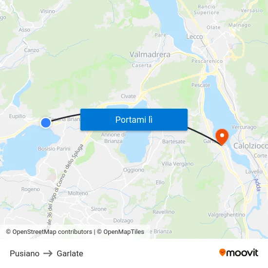 Pusiano to Garlate map