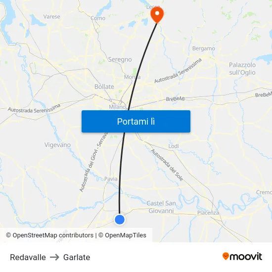 Redavalle to Garlate map