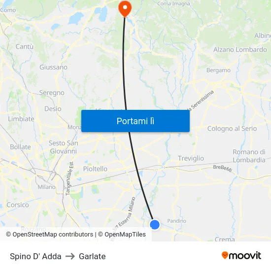Spino D' Adda to Garlate map