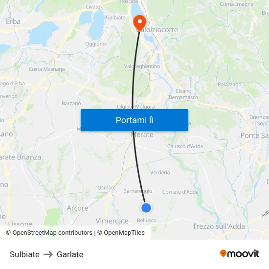 Sulbiate to Garlate map