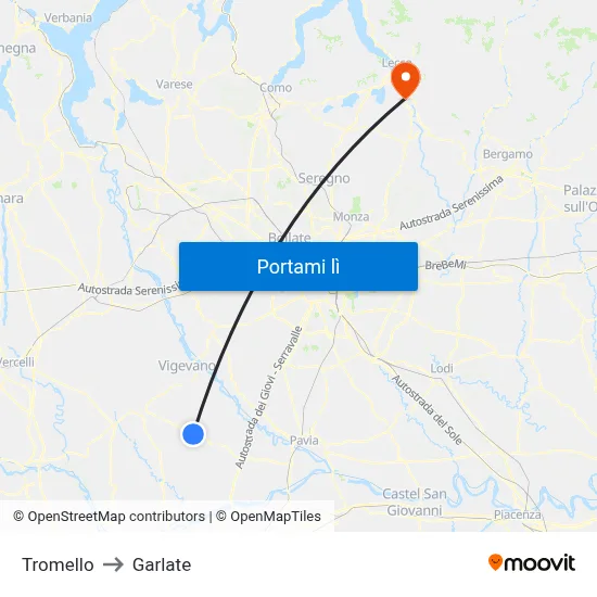 Tromello to Garlate map