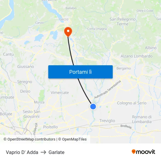 Vaprio D' Adda to Garlate map