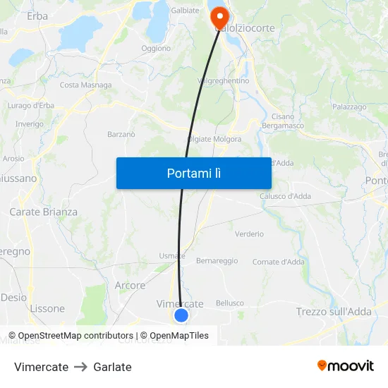 Vimercate to Garlate map