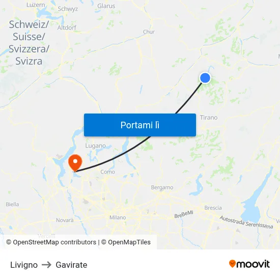 Livigno to Gavirate map