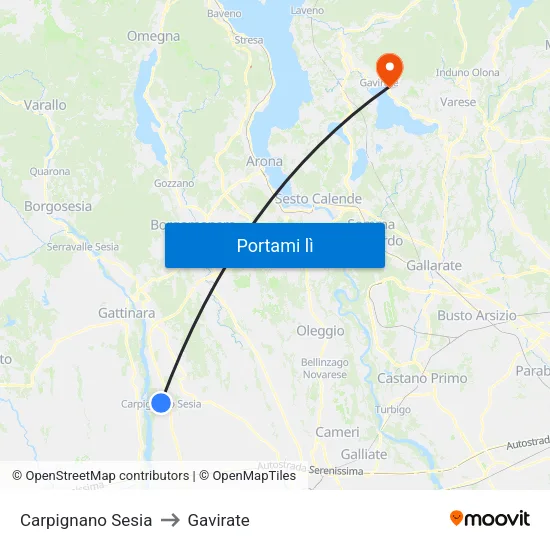 Carpignano Sesia to Gavirate map