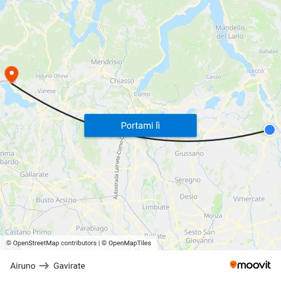Airuno to Gavirate map