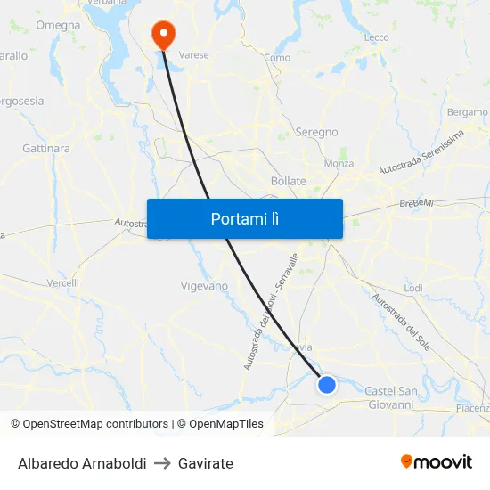 Albaredo Arnaboldi to Gavirate map