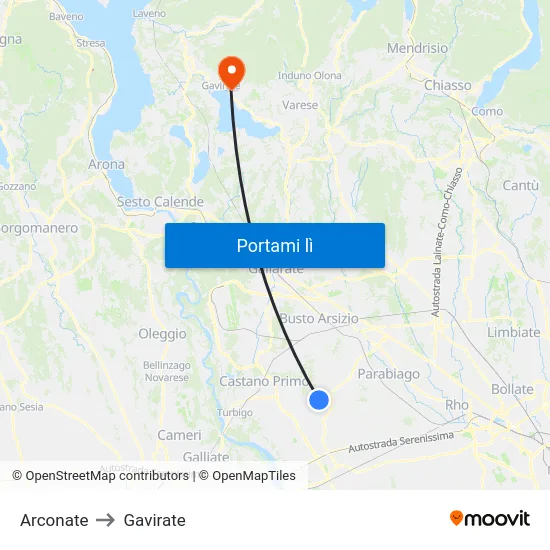 Arconate to Gavirate map