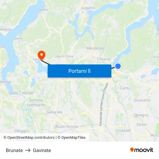 Brunate to Gavirate map