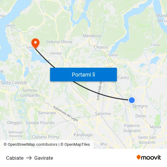Cabiate to Gavirate map