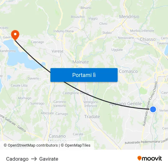 Cadorago to Gavirate map