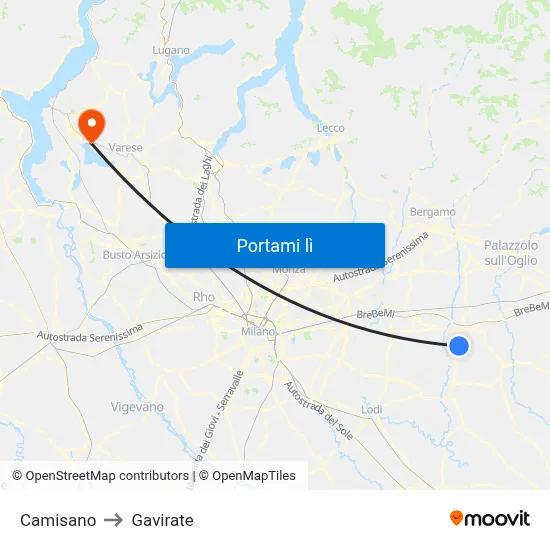 Camisano to Gavirate map