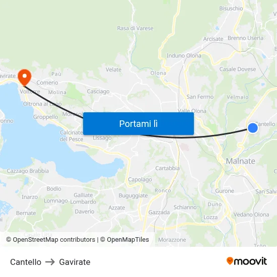 Cantello to Gavirate map