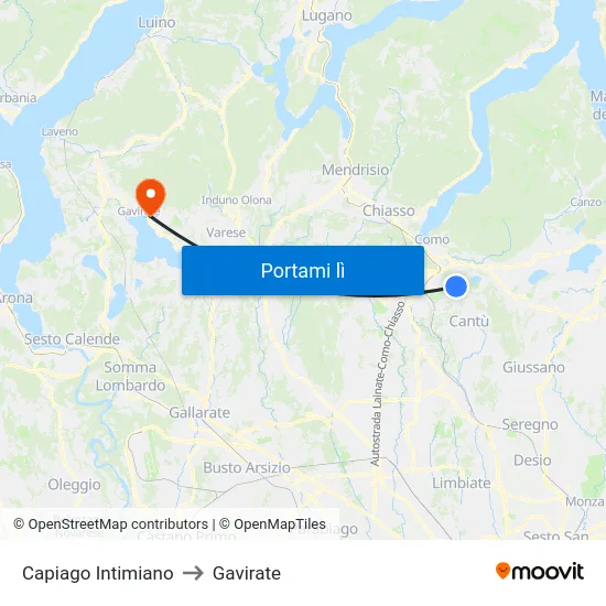 Capiago Intimiano to Gavirate map