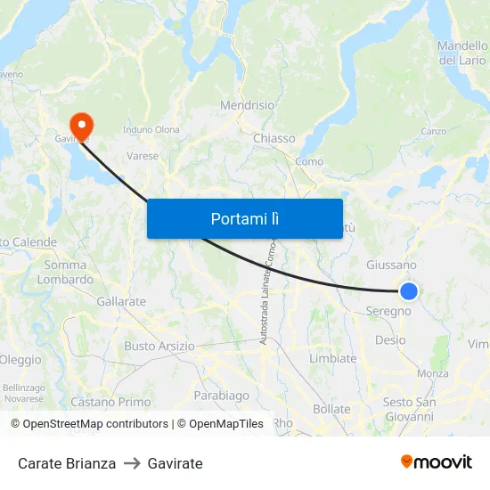 Carate Brianza to Gavirate map