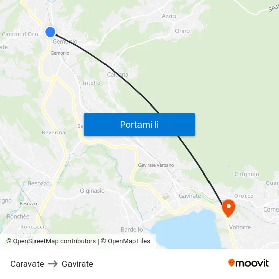 Caravate to Gavirate map