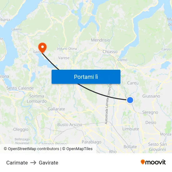 Carimate to Gavirate map