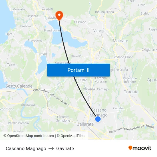 Cassano Magnago to Gavirate map