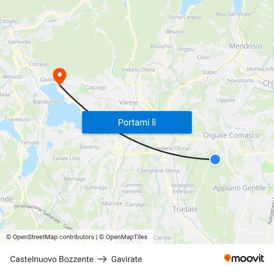 Castelnuovo Bozzente to Gavirate map