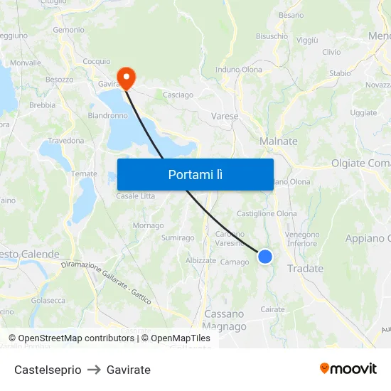 Castelseprio to Gavirate map