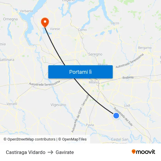 Castiraga Vidardo to Gavirate map