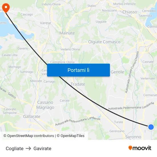 Cogliate to Gavirate map