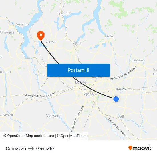 Comazzo to Gavirate map