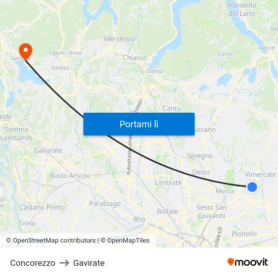 Concorezzo to Gavirate map