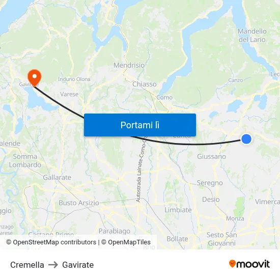 Cremella to Gavirate map