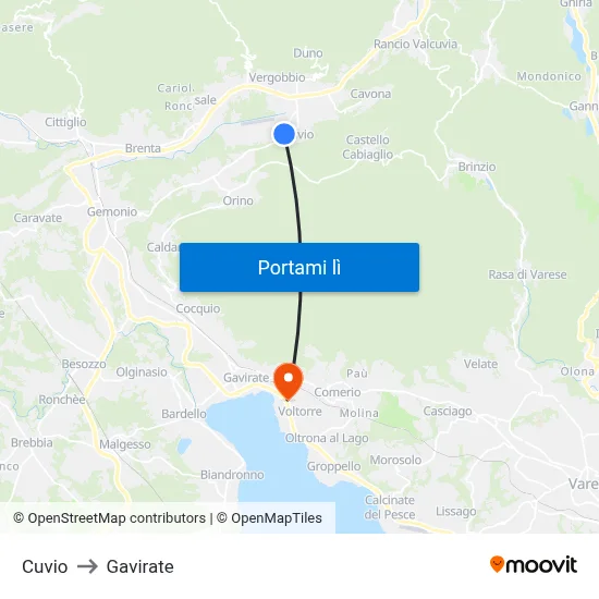 Cuvio to Gavirate map