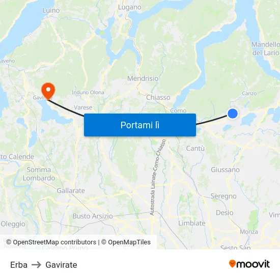 Erba to Gavirate map
