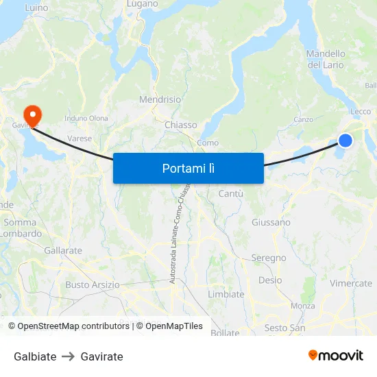 Galbiate to Gavirate map
