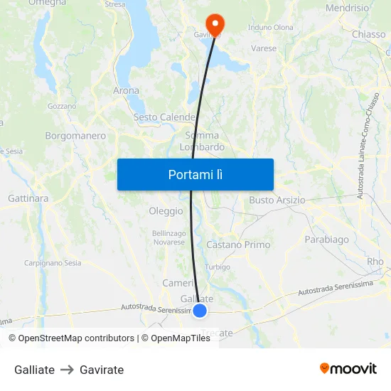 Galliate to Gavirate map