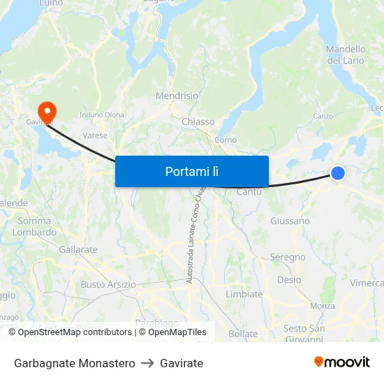 Garbagnate Monastero to Gavirate map