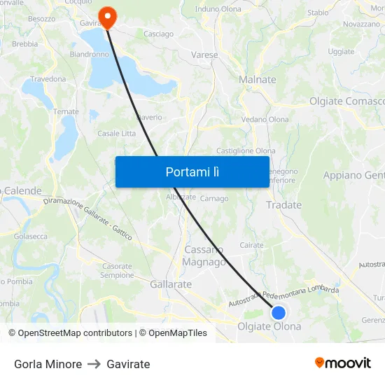 Gorla Minore to Gavirate map