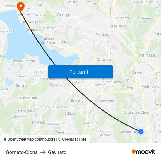Gornate-Olona to Gavirate map