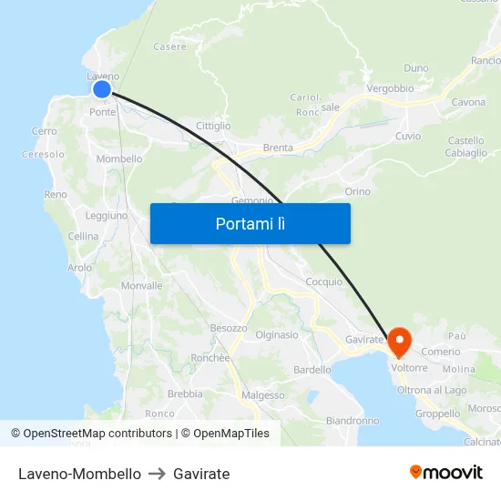 Laveno-Mombello to Gavirate map