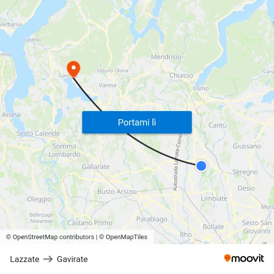 Lazzate to Gavirate map