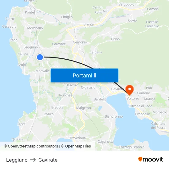 Leggiuno to Gavirate map