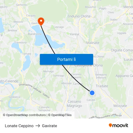 Lonate Ceppino to Gavirate map