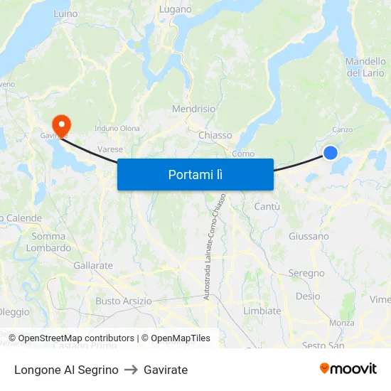 Longone Al Segrino to Gavirate map