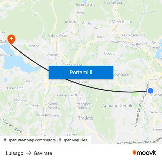 Luisago to Gavirate map