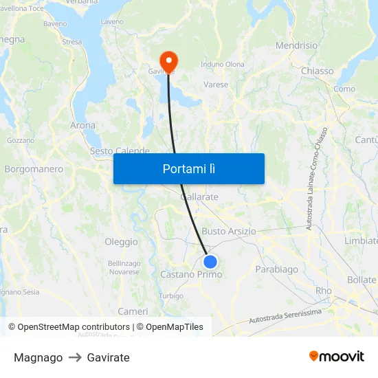 Magnago to Gavirate map