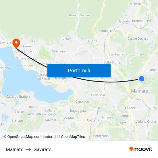 Malnate to Gavirate map