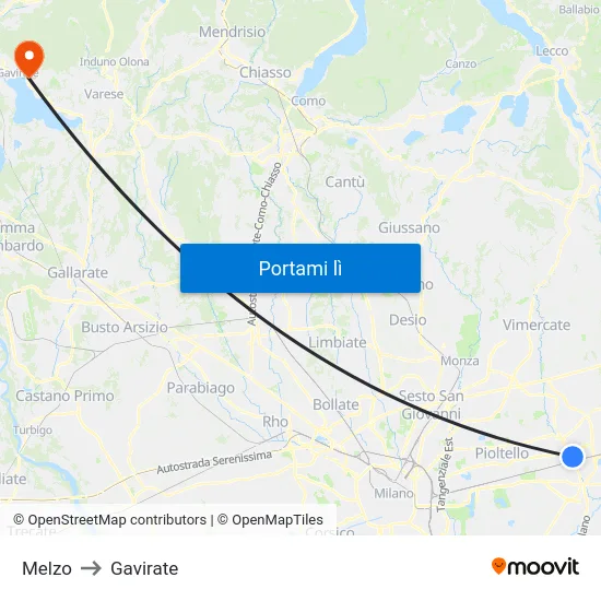 Melzo to Gavirate map