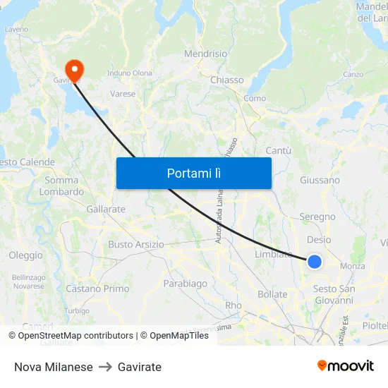 Nova Milanese to Gavirate map