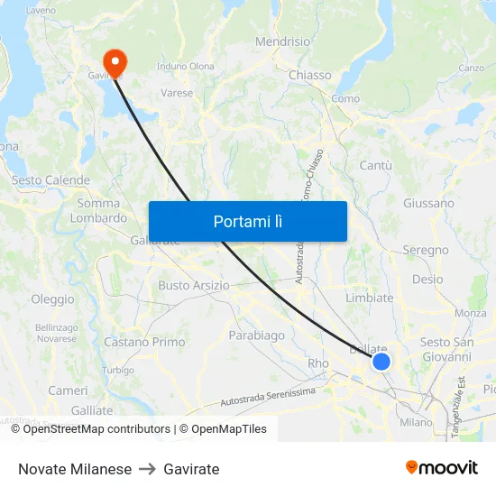 Novate Milanese to Gavirate map