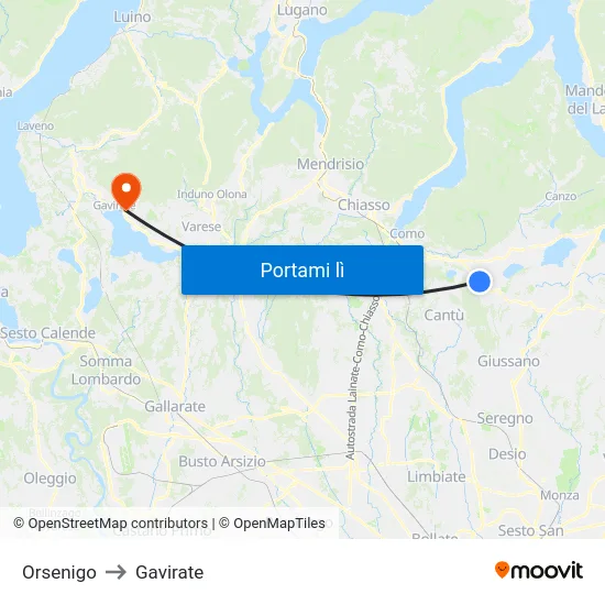 Orsenigo to Gavirate map