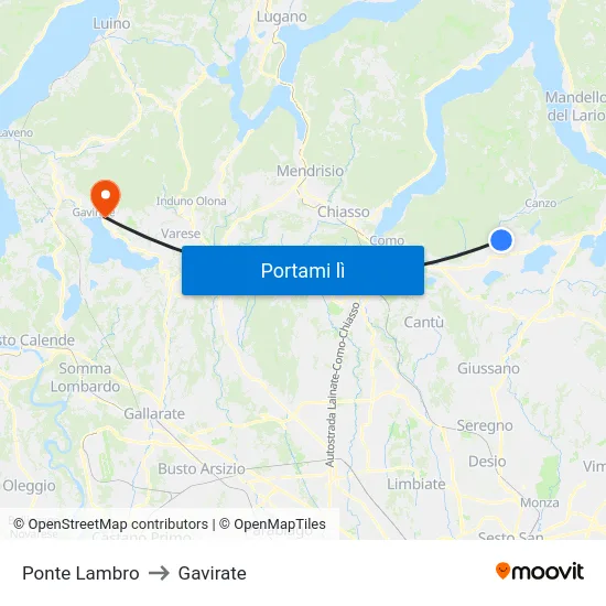 Ponte Lambro to Gavirate map