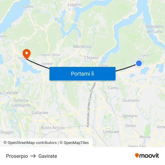 Proserpio to Gavirate map